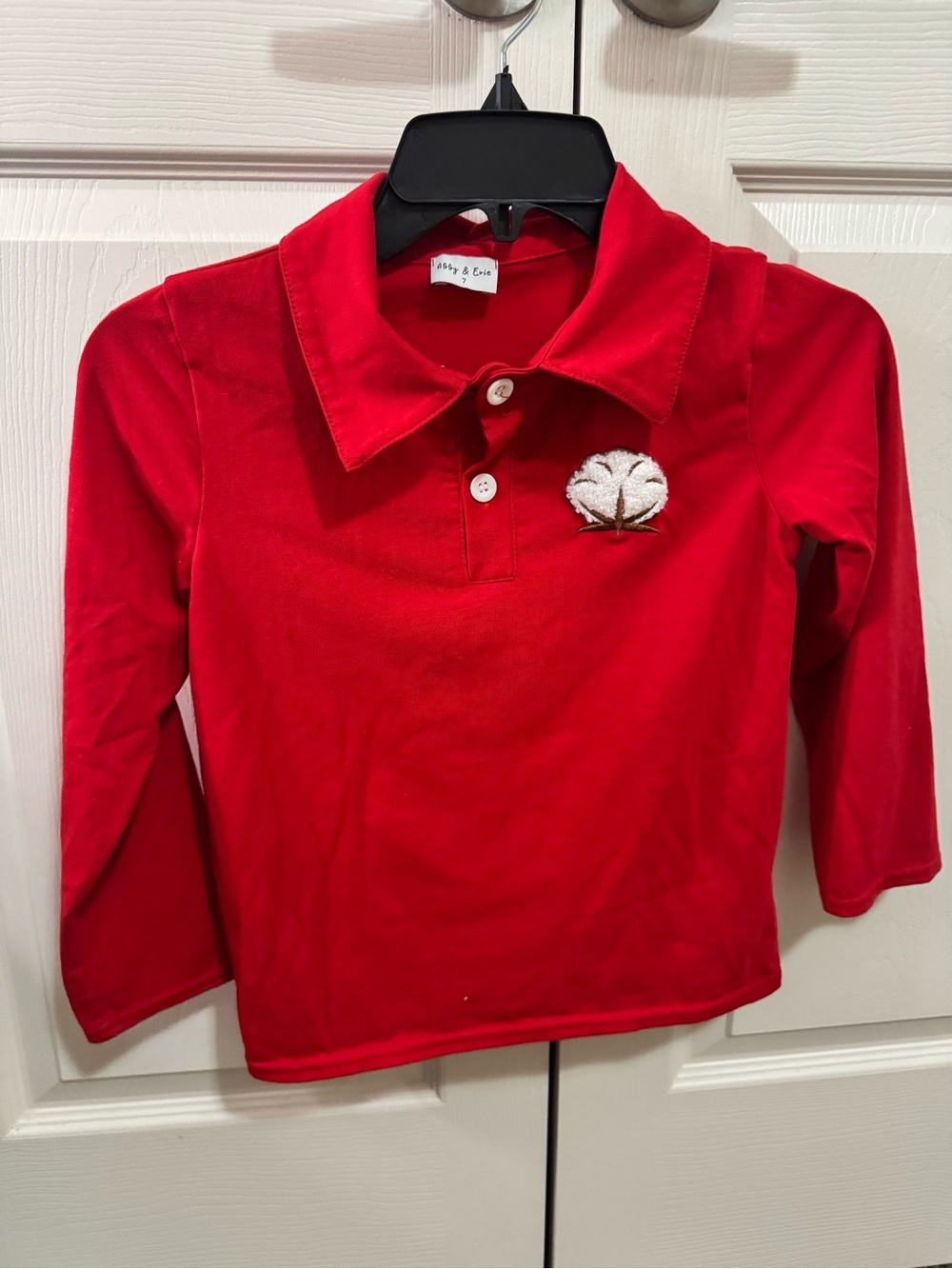 Red Long-Sleeve Polo Top with White Cotton Patch - ABBY & EVIE Kids